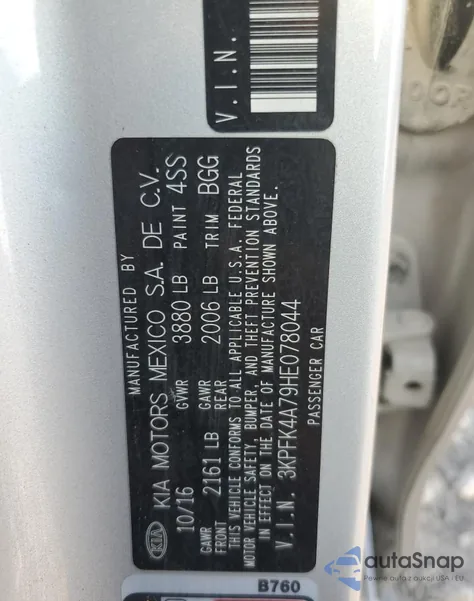 2017 Kia Forte Lx z USA, uszkodzony, nr VIN 3KPFK4A79HE078044